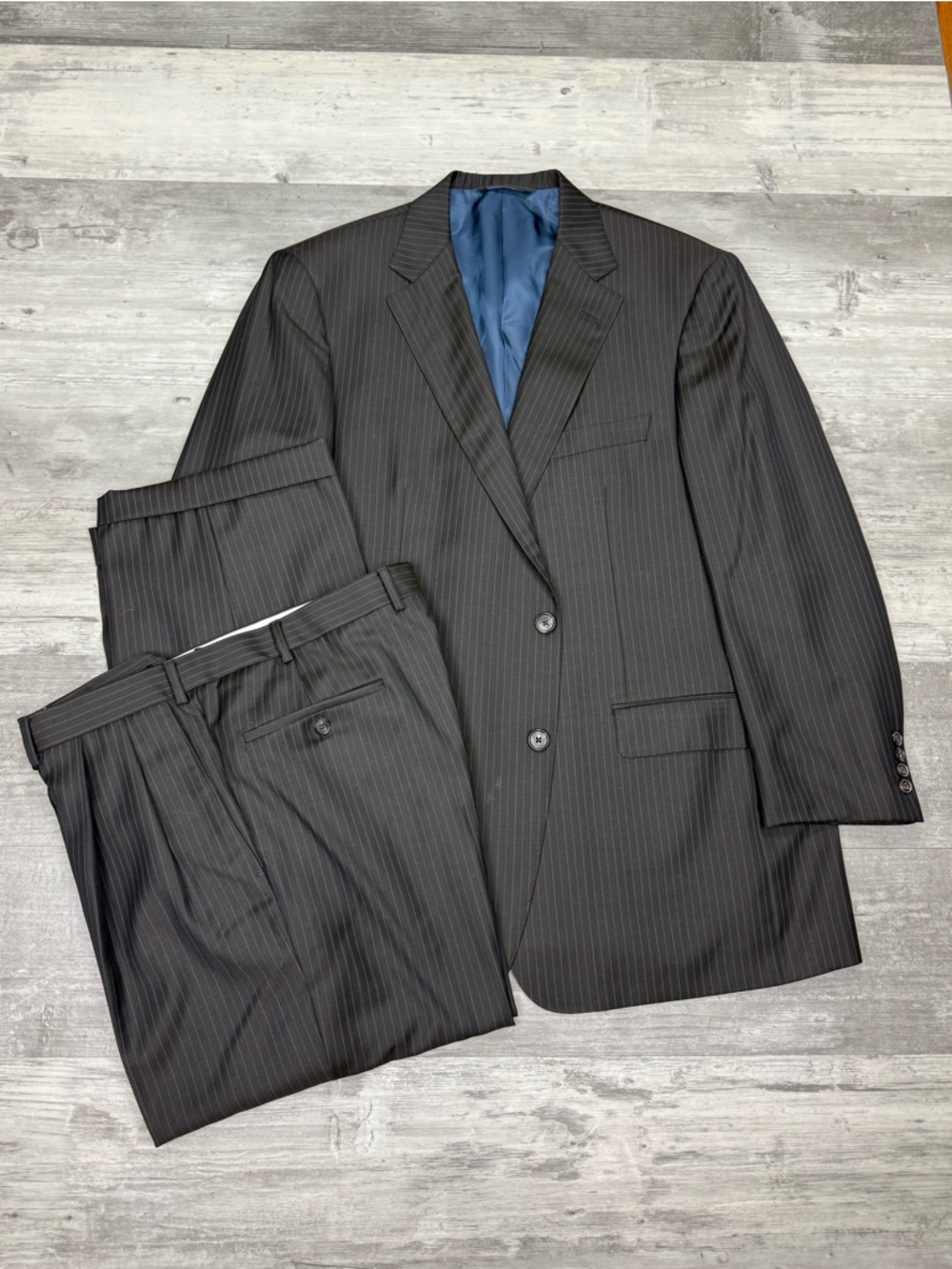 Samuelsohn Brown w/ Blue & Gold Pinstripe Suit 44R
